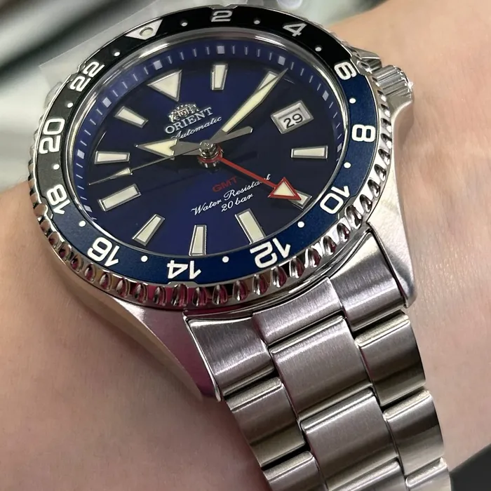 Relógio Orient Mako GMT Safira RA-BC0003L30B Azul 42,8mm 200m | Taniguchi Relógios