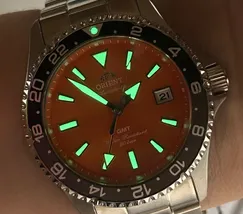 Relógio Orient Mako GMT Safira RA-BC0004Y30B Laranja 42,8mm 200m | Taniguchi Relógios - imagem 7