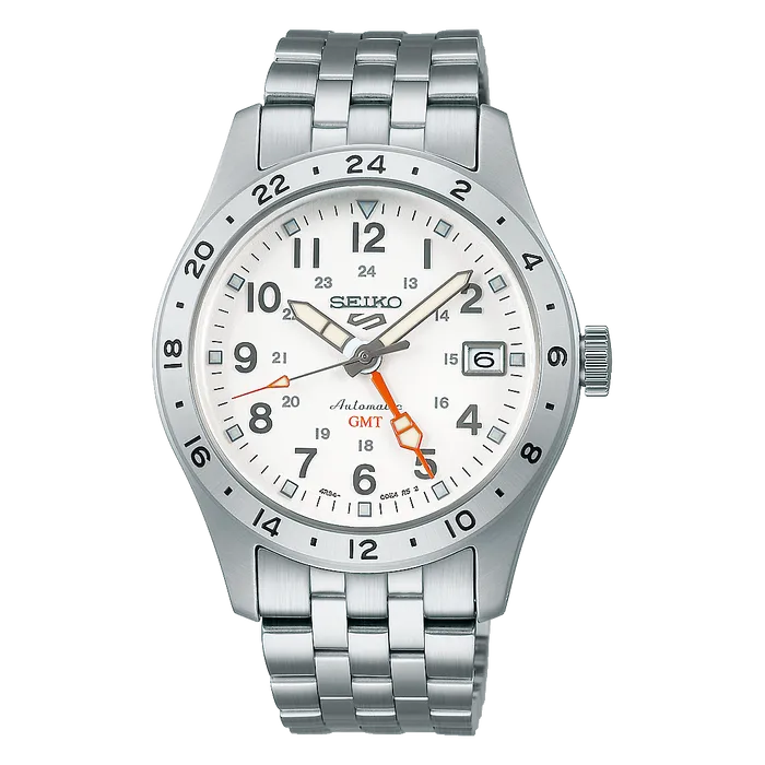 Relógio Seiko 5 Sports Field GMT SSK059B1 Branco 39,4mm 100m | Taniguchi Relógios