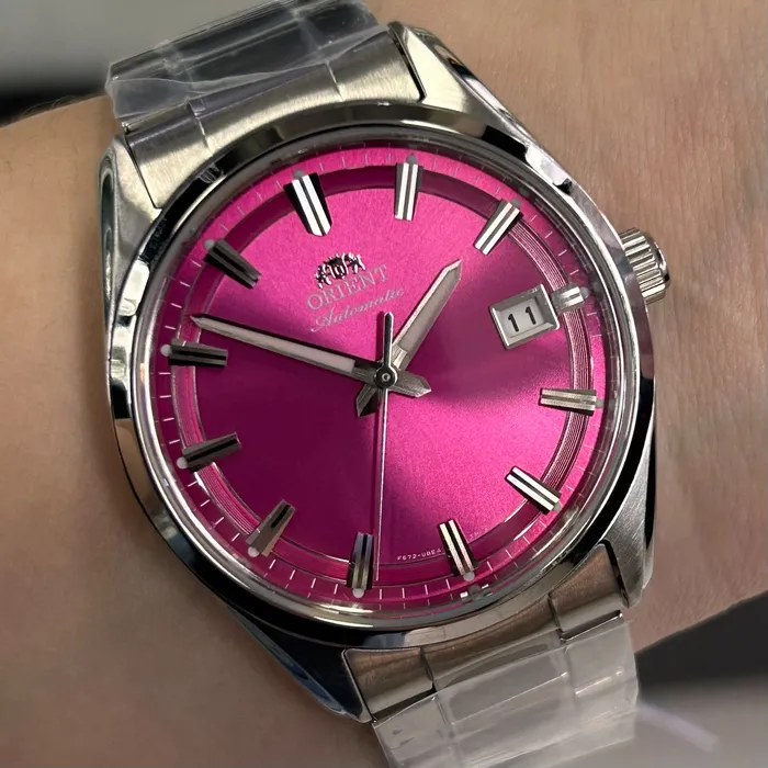 Relógio Orient Stretto Safira RA-AC0R07P30B Rosa 38,5mm 50m | Taniguchi Relógios