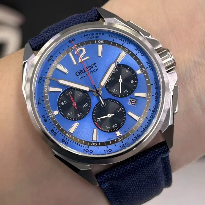Relógio Orient Solartech Elite Land Safira MBSCC075-D2DX Azul 40mm 100m | Taniguchi Relógios