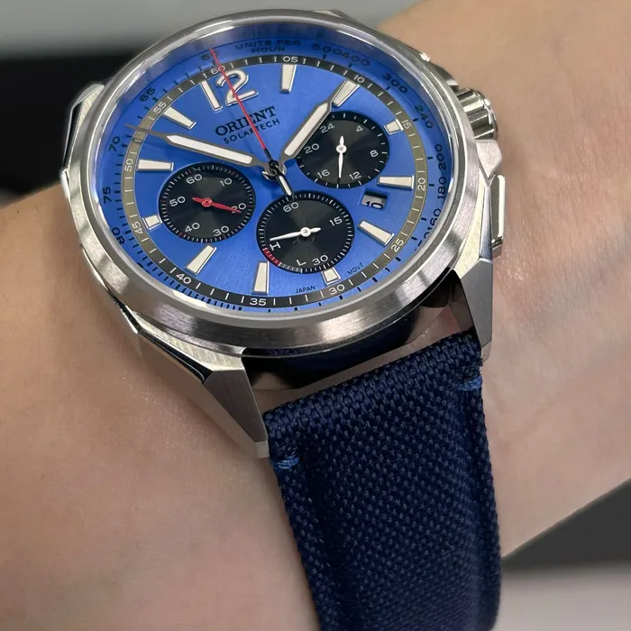 Relógio Orient Solartech Elite Land Safira MBSCC075-D2DX Azul 40mm 100m | Taniguchi Relógios