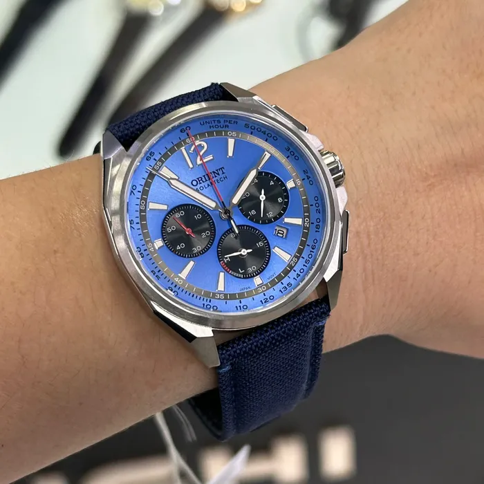 Relógio Orient Solartech Elite Land Safira MBSCC075-D2DX Azul 40mm 100m | Taniguchi Relógios