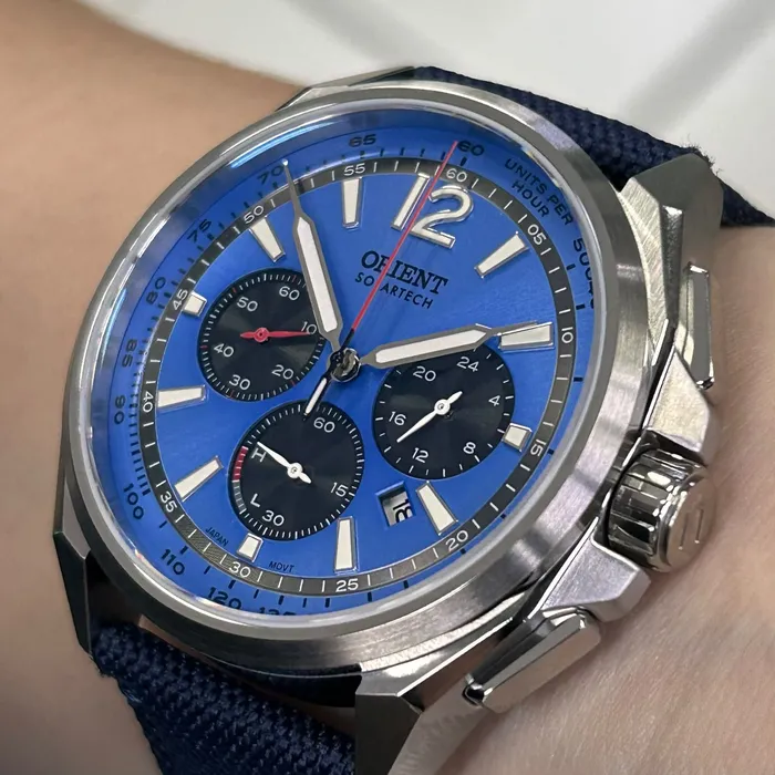 Relógio Orient Solartech Elite Land Safira MBSCC075-D2DX Azul 40mm 100m | Taniguchi Relógios
