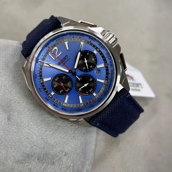 Relógio Orient Solartech Elite Land Safira MBSCC075-D2DX Azul 40mm 100m | Taniguchi Relógios