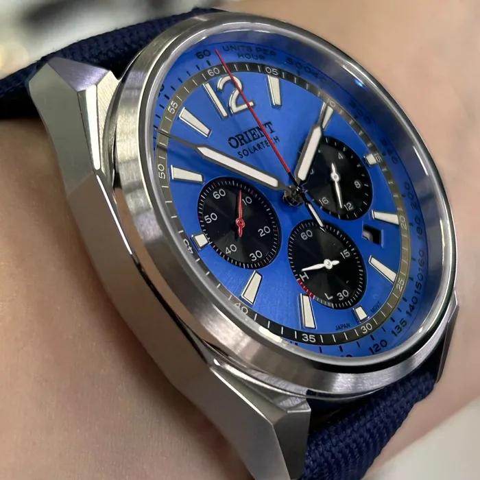 Relógio Orient Solartech Elite Land Safira MBSCC075-D2DX Azul 40mm 100m | Taniguchi Relógios