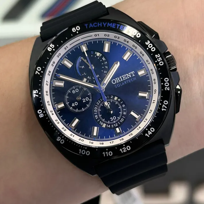 Relógio Orient Solartech Perpetual Calendar Safira MPSPC021-D1PX Azul 42mm 100m | Taniguchi Relógios