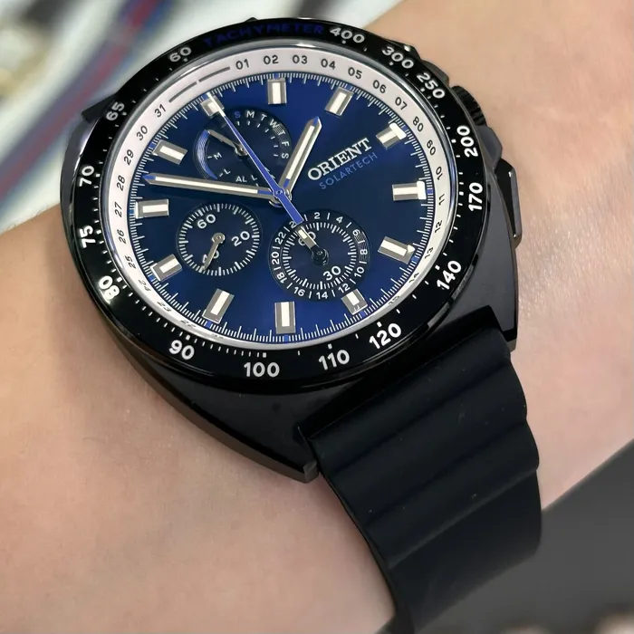Relógio Orient Solartech Perpetual Calendar Safira MPSPC021-D1PX Azul 42mm 100m | Taniguchi Relógios