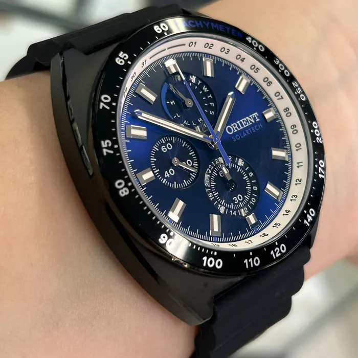 Relógio Orient Solartech Perpetual Calendar Safira MPSPC021-D1PX Azul 42mm 100m | Taniguchi Relógios