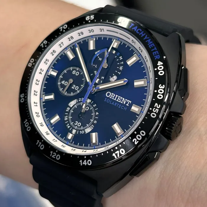 Relógio Orient Solartech Perpetual Calendar Safira MPSPC021-D1PX Azul 42mm 100m | Taniguchi Relógios