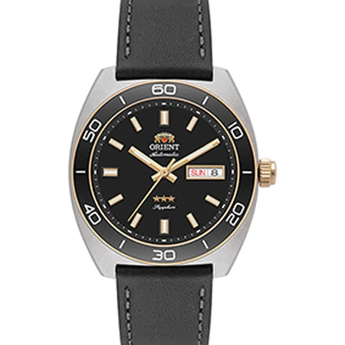 Relógio Orient Elegance Safira YN6MC019A-P1PX Preto 40mm Couro | Taniguchi Relógios