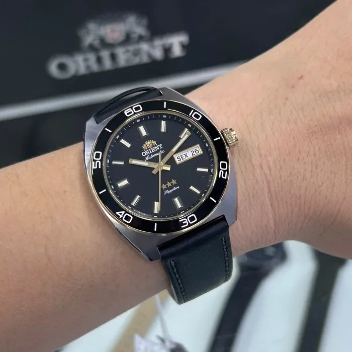 Relógio Orient Elegance Safira YN6MC019A-P1PX Preto 40mm Couro | Taniguchi Relógios