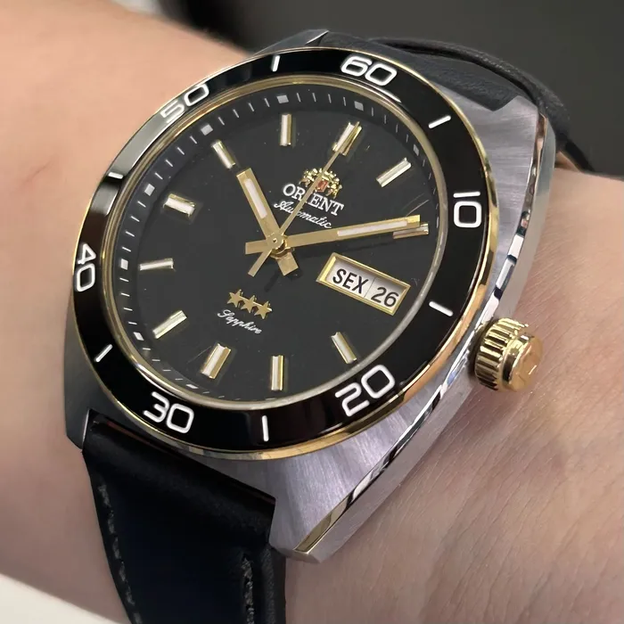 Relógio Orient Elegance Safira YN6MC019A-P1PX Preto 40mm Couro | Taniguchi Relógios