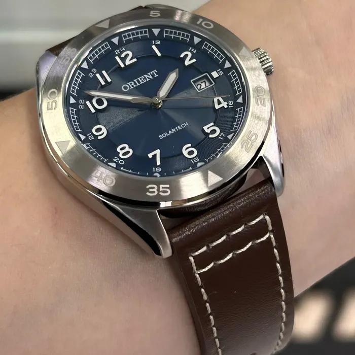 Relógio Orient Solartech Neo Sports MBSC1056 Azul 41mm Couro | Taniguchi Relógios