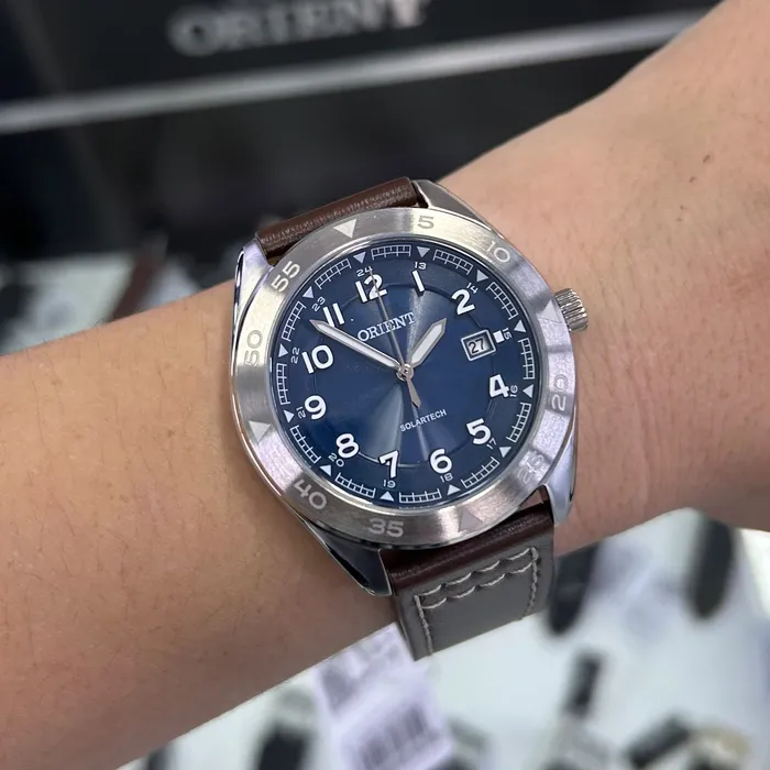 Relógio Orient Solartech Neo Sports MBSC1056 Azul 41mm Couro | Taniguchi Relógios