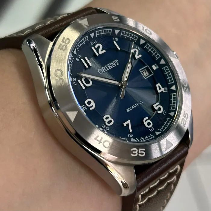Relógio Orient Solartech Neo Sports MBSC1056 Azul 41mm Couro | Taniguchi Relógios
