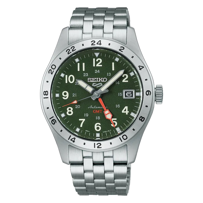 Relógio Seiko 5 Sports Field GMT HDB001B1 Verde 39,4mm 100m | Taniguchi Relógios