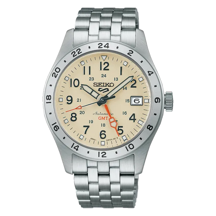 Relógio Seiko 5 Sports Field GMT HDB002B1 Creme 39,4mm 100m | Taniguchi Relógios