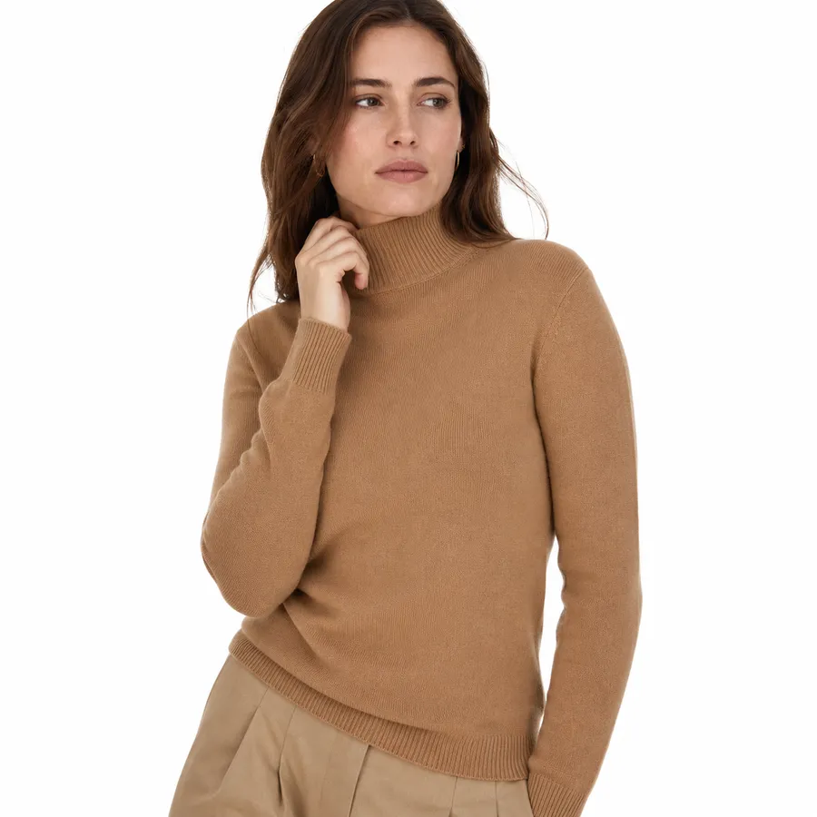 Blusa de Tricô Gola Alta Camel Essential