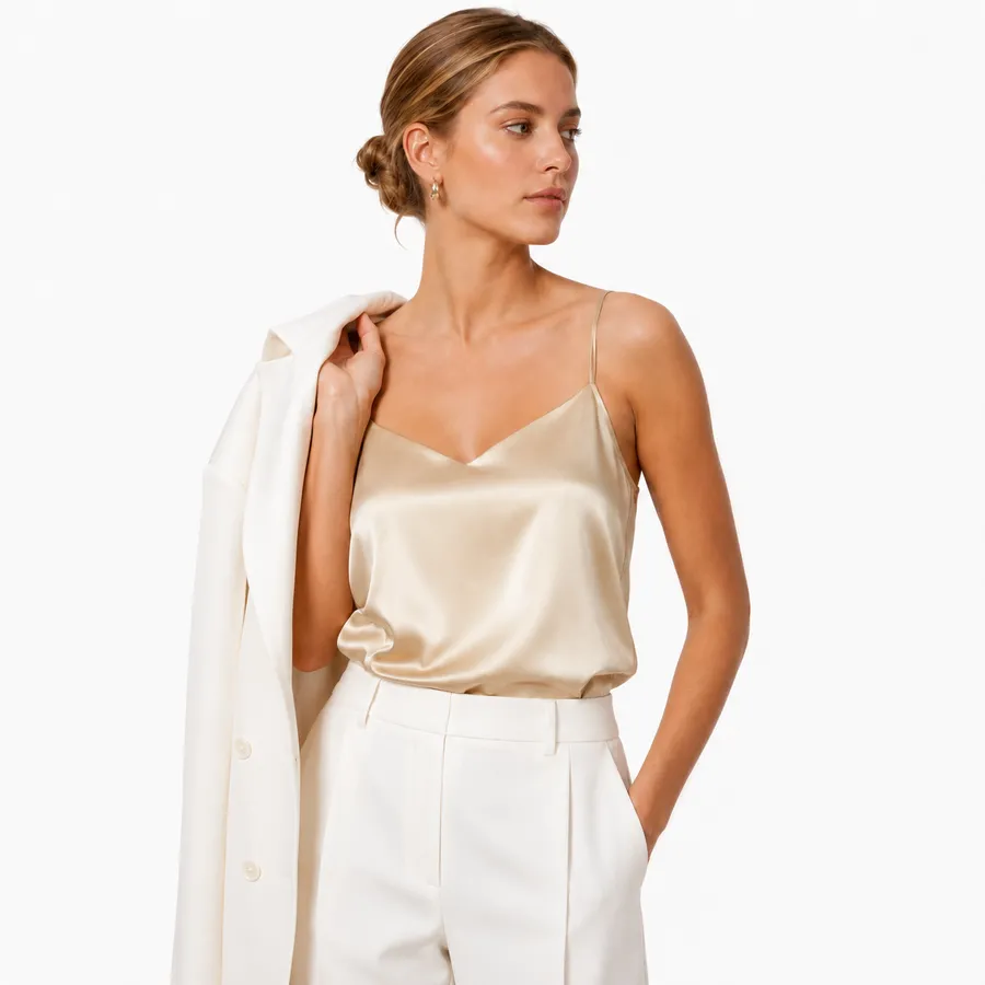 Blusa de Cetim Alça Fina Champagne