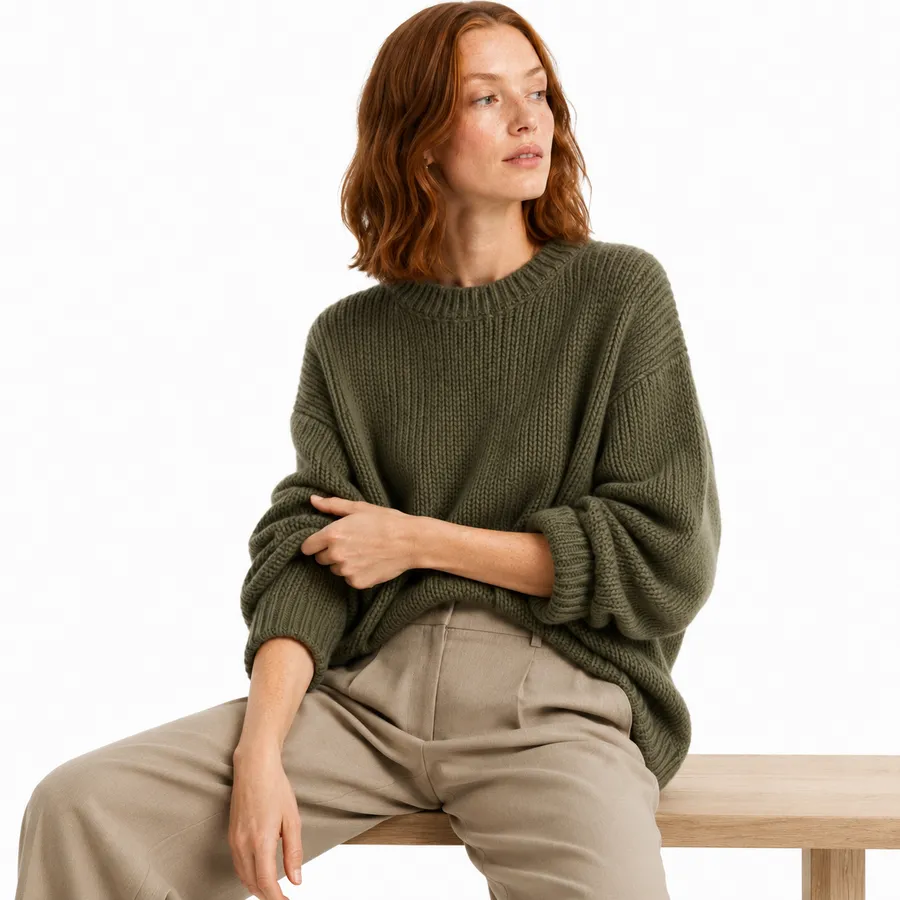 Suéter de Tricô Oversized Verde Musgo