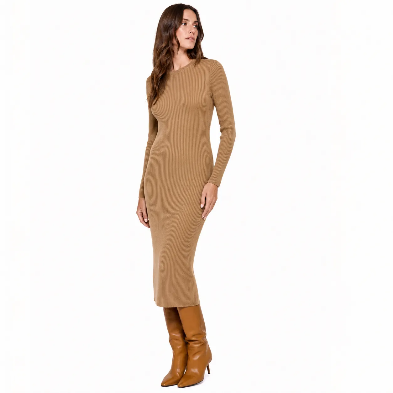Vestido Midi Tricô Camel Essential