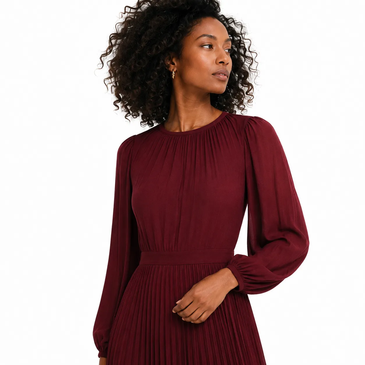 Vestido Midi Plissado Vinho