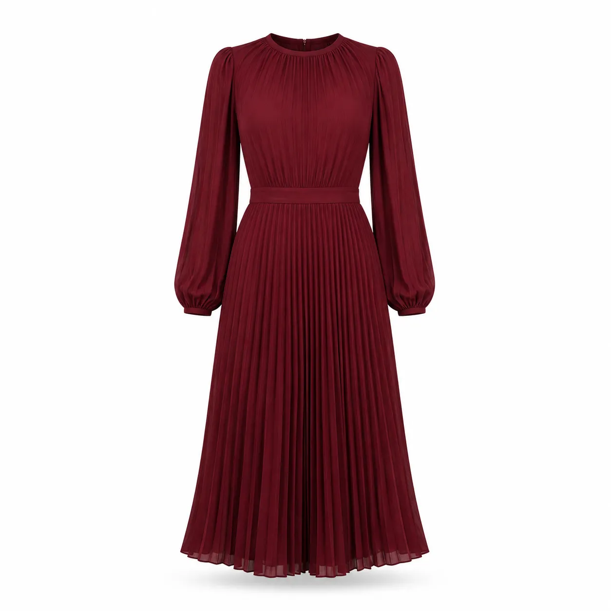 Vestido Midi Plissado Vinho