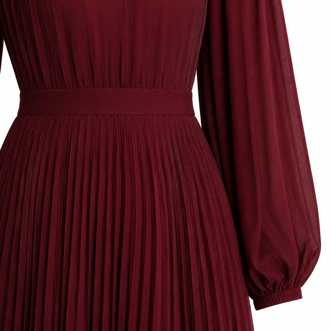 Vestido Midi Plissado Vinho