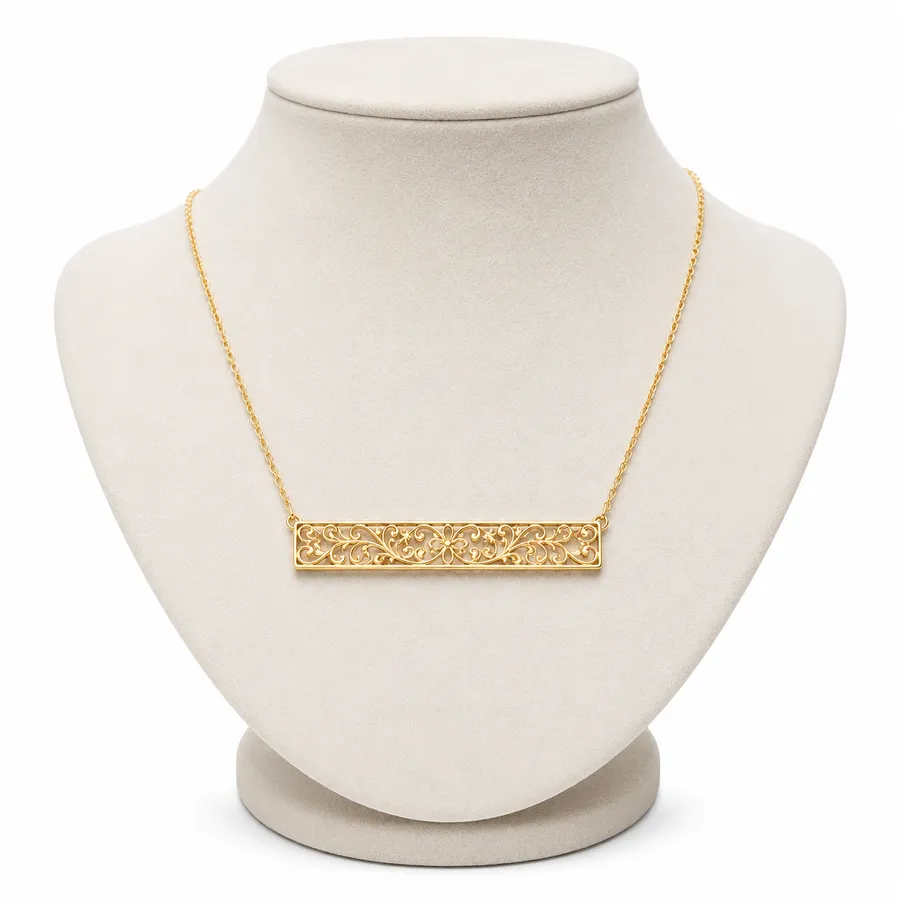 Colar Pingente Barra Filigrana Dourado
