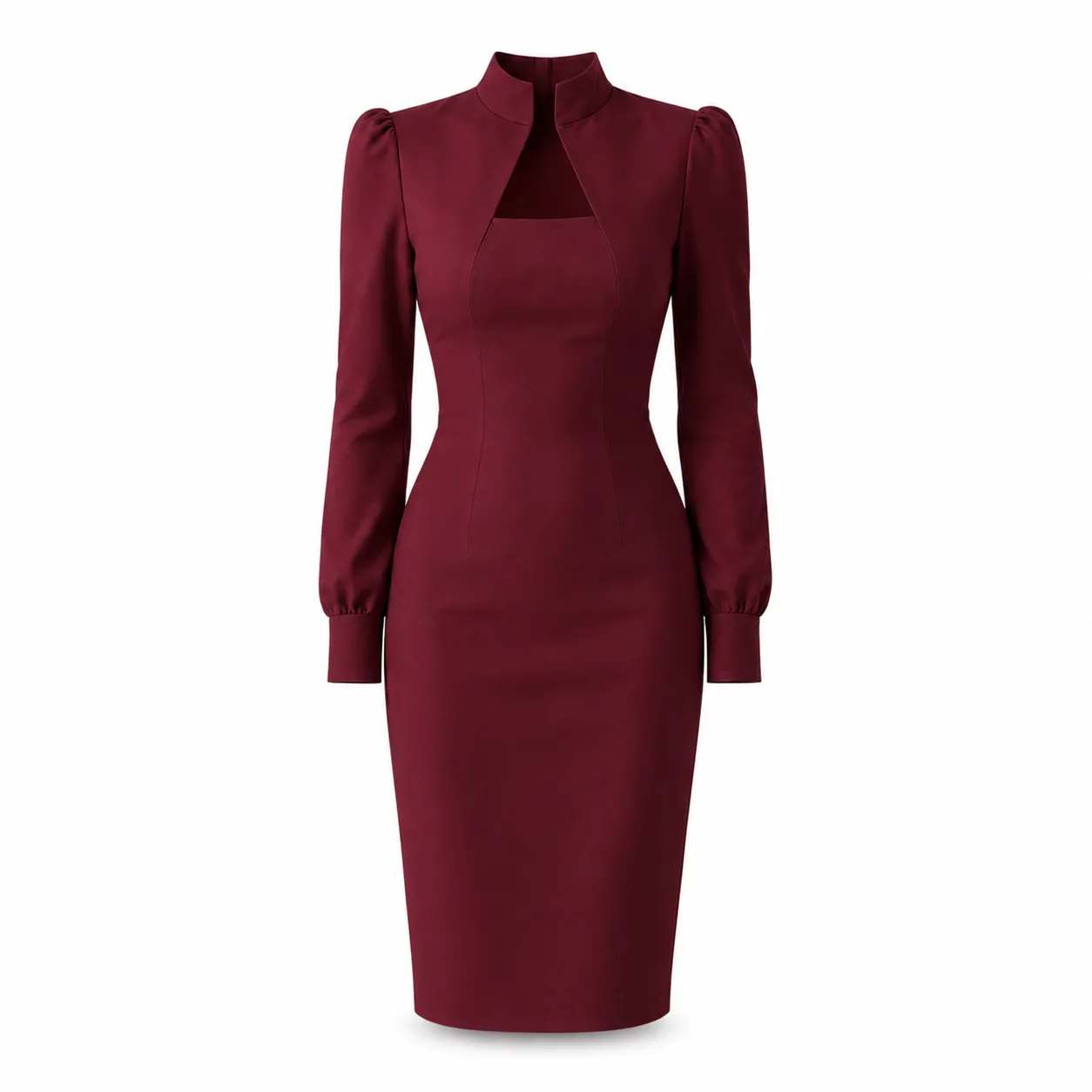 Vestido Midi Executivo Gola Alta Cut-Out