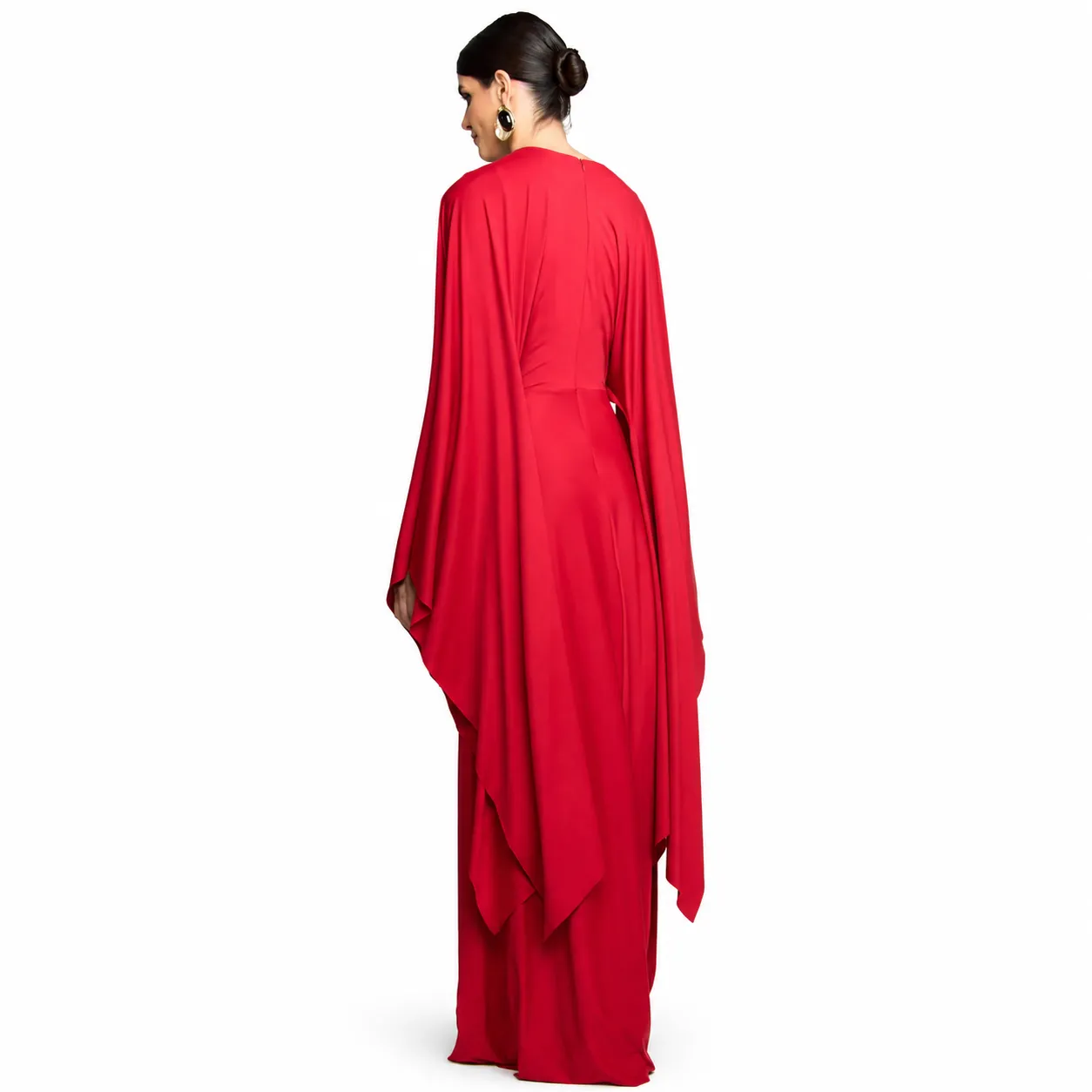 Vestido De Festa De Manga Longa Decote V Vermelho Ramona