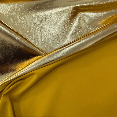 Malha Metalizada com Elastano - Dourado - 1,50m de Largura | Brilho Intenso e Efeito Foil