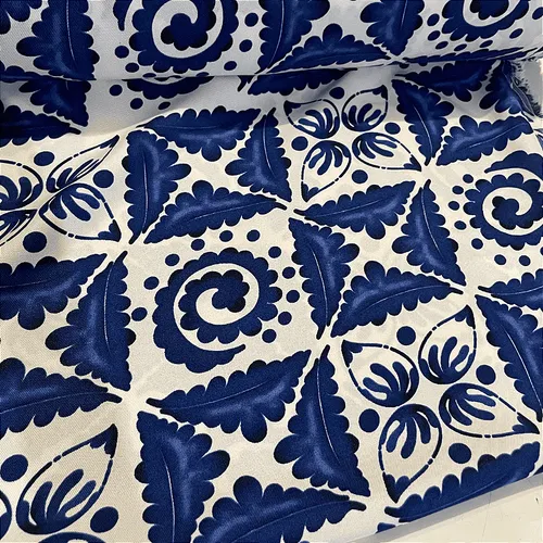 Tecido Crepe Sarjado Estampado - Geométrico Azul Royal - 1,50m de Largura | Textura Diagonal e Não Amassa