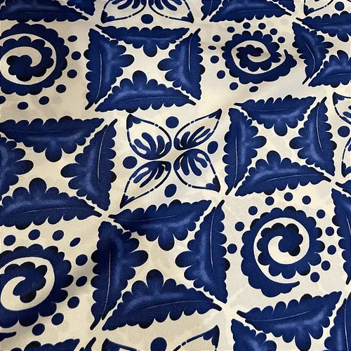 Tecido Crepe Sarjado Estampado - Geométrico Azul Royal - 1,50m de Largura | Textura Diagonal e Não Amassa