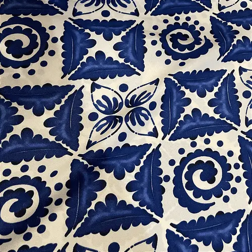 Tecido Crepe Sarjado Estampado - Geométrico Azul Royal - 1,50m de Largura | Textura Diagonal e Não Amassa