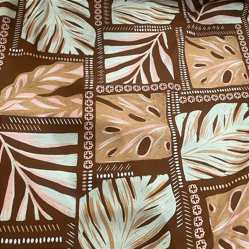 Tecido Viscose Estampada - Folhagem Geométrico Marrom - 1,47m de Largura | Leveza, Frescor e Caimento Fluido