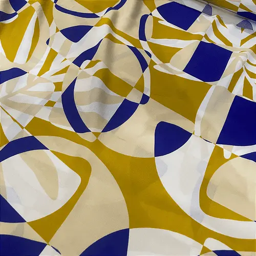 Tecido Viscose Estampada - Vitral Azul e Bege - 1,47m de Largura | Leveza, Frescor e Caimento Fluido