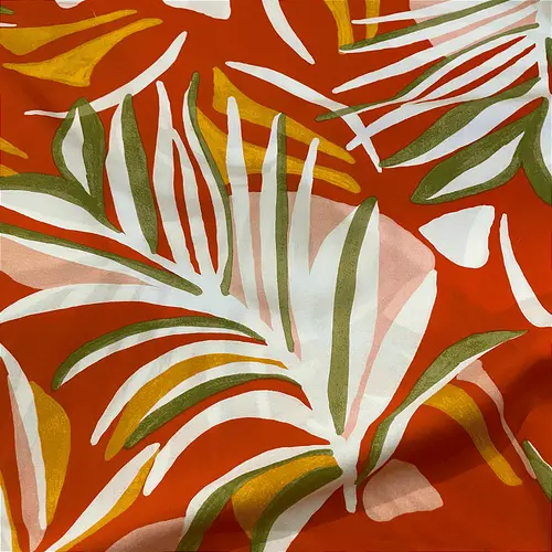 Tecido Viscose Estampada - Samambaia Avermelhado - 1,47m de Largura | Leveza, Frescor e Caimento Fluido