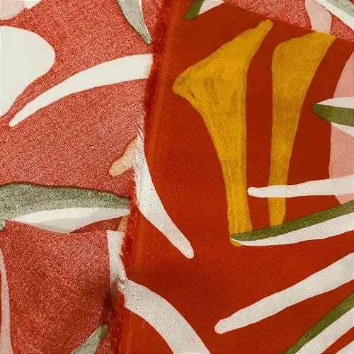 Tecido Viscose Estampada - Samambaia Avermelhado - 1,47m de Largura | Leveza, Frescor e Caimento Fluido