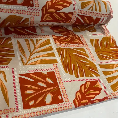 Tecido Viscose Estampada - Folhagem Geométrico - 1,47m de Largura | Leveza, Frescor e Caimento Fluido