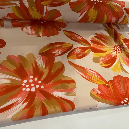 Tecido Viscose Estampada - Margarida Avermelhado - 1,47m de Largura | Leveza, Frescor e Caimento Fluido