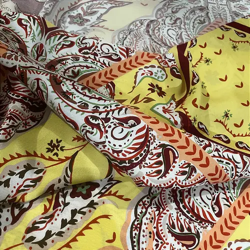 Tecido Viscose Estampada - Abstrato Amarelo - 1,47m de Largura | Leveza, Frescor e Caimento Fluido