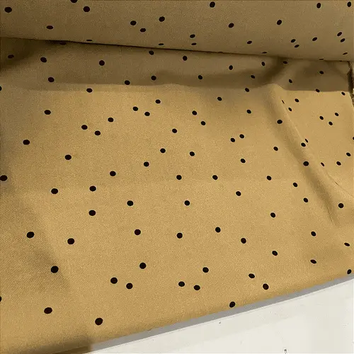 Tecido Viscose Estampada - Poá Preto Fundo Bege - 1,47m de Largura  | Poá 1cm | Leveza, Frescor e Caimento Fluido