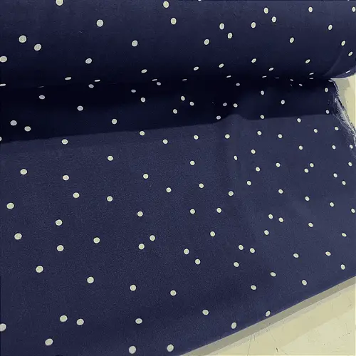 Tecido Viscose Estampada - Poá Branco Fundo Azul Marinho - 1,47m de Largura  | Poá 1cm | Leveza, Frescor e Caimento Flui