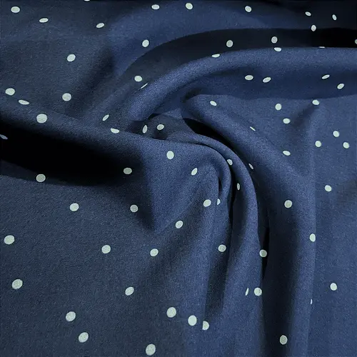 Tecido Viscose Estampada - Poá Branco Fundo Azul Marinho - 1,47m de Largura  | Poá 1cm | Leveza, Frescor e Caimento Flui