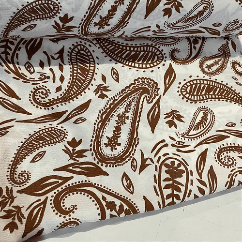 Tecido Crepe Sarjado Estampado - Cashmere Marrom - 1,50m de Largura | Textura Diagonal e Não Amassa