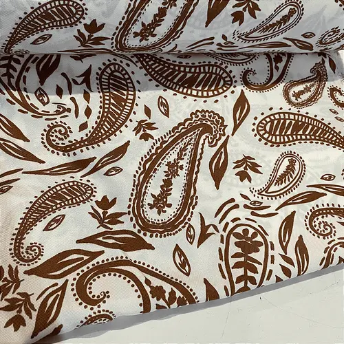 Tecido Crepe Sarjado Estampado - Cashmere Marrom - 1,50m de Largura | Textura Diagonal e Não Amassa