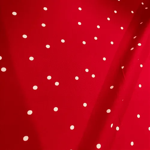 Tecido Viscose Estampada - Poá Branco Fundo Vermelho - 1,47m de Largura  | Poá 1cm | Leveza, Frescor e Caimento Fluido