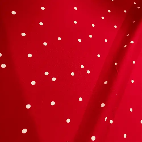 Tecido Viscose Estampada - Poá Branco Fundo Vermelho - 1,47m de Largura  | Poá 1cm | Leveza, Frescor e Caimento Fluido